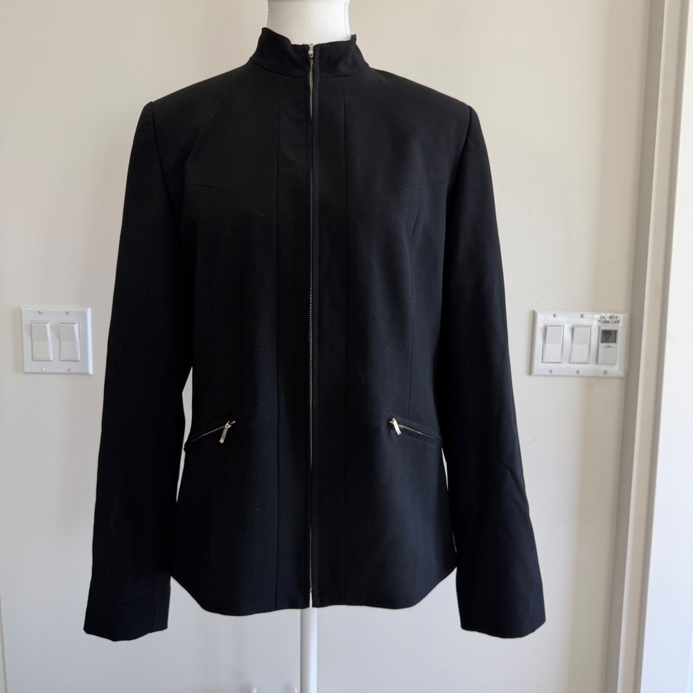Francesca Mammoliti Zip Up Blazer Jacket Black Womens 10 Mock Neck Professional